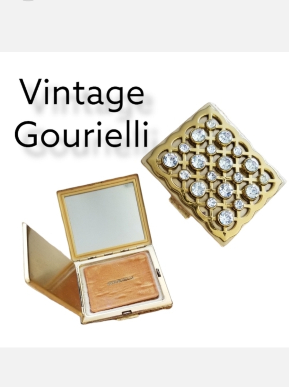 Vintage Gourielli Powder Compact Gold-tone Crystal Embellished 50's